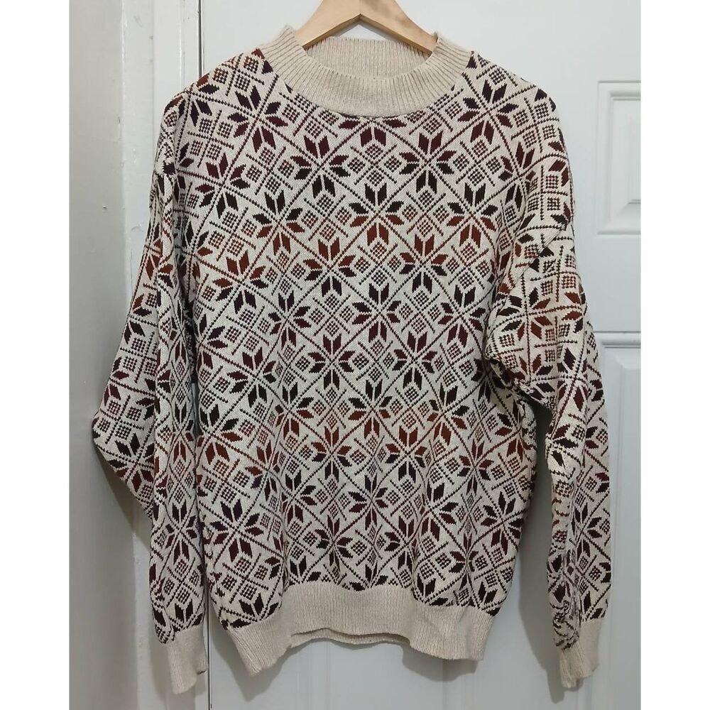 Mens medium 90's sitcom vintage fairisle earthtone brown sweater van house usa